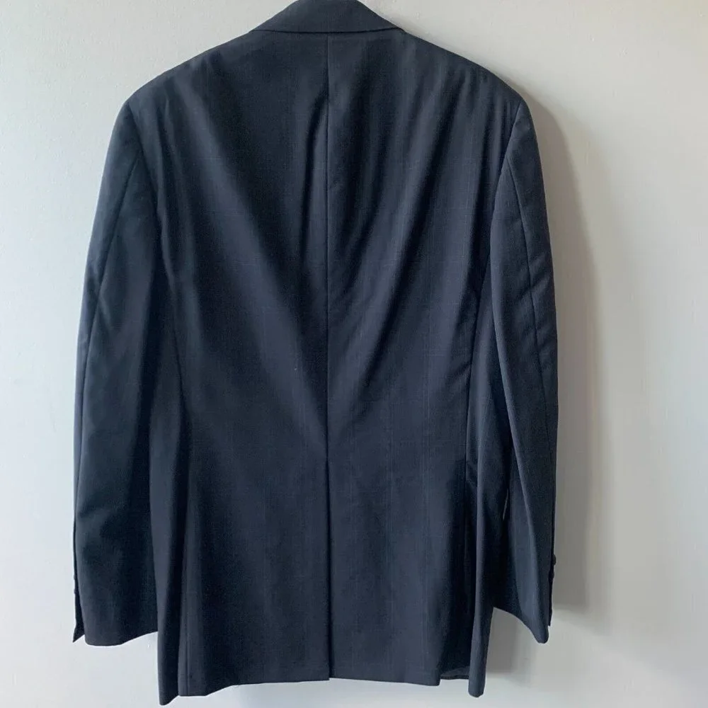 Norman Hilton Blazer Sport Coat‎ Men's 39L Wool Grey Plaid  Made in USA 2 Button